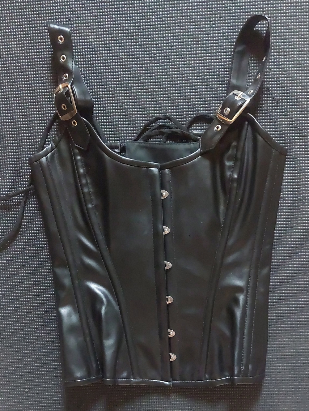 Black Faux Leather Corset Top with Adjustable Buckle Straps